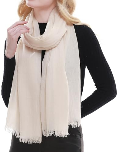 RIIQIICHY Bufanda Mujer Beige Pañuelos Cuello Fular Foulard con Flecos Chal Fiesta Estolas para Bodas Pashmina