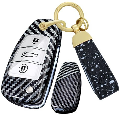 TECART Coque de protection pour clé de voiture pliante - Convient pour Audi A3 A1 S1 S3 RS3 A4 RS4 A6 S6 A8 TT Q3 Q7 R8 TT TTS TTRS - 3 boutons - Noir et blanc