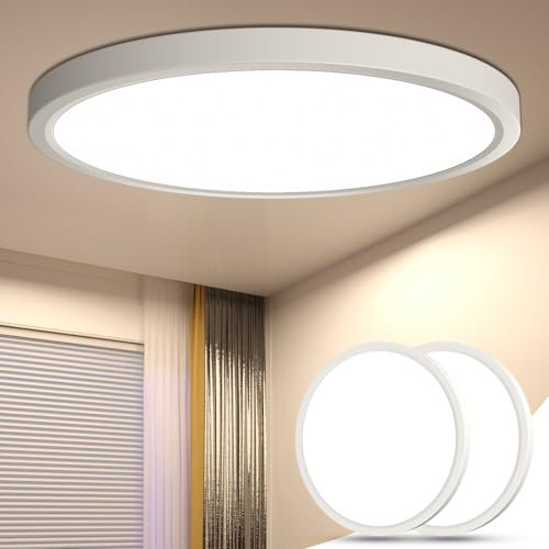 DetarZinLED 2 Pcs Luminaire Plafond LED Rond Ø 30 cm, ép. 2,5 cm - 24W 4000K (Blanc Froid) 2640 lm - Étanche IP44 pour Salle de Bain, Cuisine, Chambre, Couloir, Garage - Plafonnier Blanc