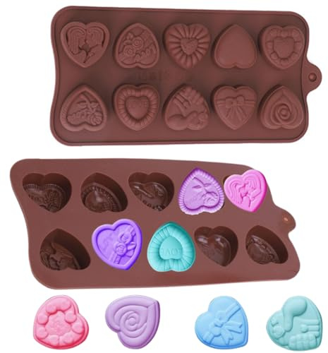 PTaizjjz Moule en Silicone en Forme de Cœur 10 Cavités 3D, 2 Pièces Moule en Silicone pour Chocolat, Gommes et Bonbons de Saint-Valentin