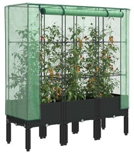 Xichuzi Hochbeet mit Gewächshaus-Aufsatz Rattan-Optik 120x40x140 cm, Palettenrahmen, Hochteich, Gemüsebeet, Kräuterregal Balkon, Blumenbeet, Kräuterspirale, Tomatenbeet, Pflanzhochbeet - 4015820