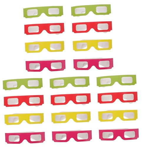 jojofuny Gafas 3D para Niños y Adultos Marco De Cartón y Lente Pet, Colores Surtidos (Rojo, Amarillo, Verde, Rosa), Pack De 20 Unidades para Películas y Juegos 3D