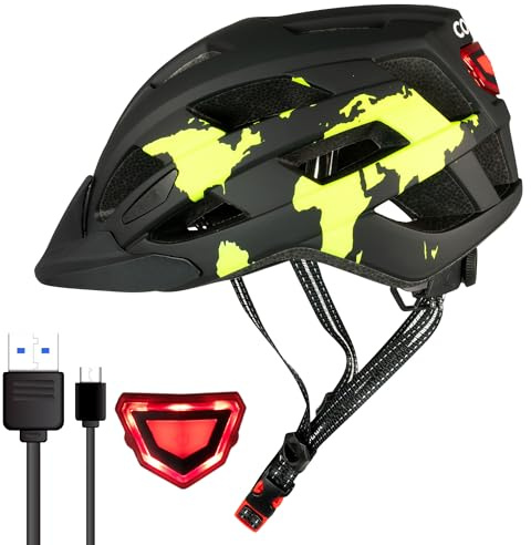 COOZi Casco da bici per ragazzi con luce a LED, regolabile, ricaricabile, leggero e traspirante, per bambini e ragazzi dai 10 ai 18 anni, ammortizzante per la sicurezza, adatto per 54-59 cm