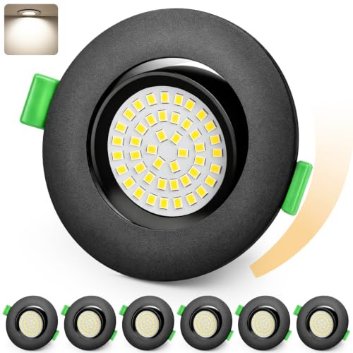 KYOTECH LED Einbaustrahler 230V Dimmbar 68-80mm IP44 Schwenkbar 6er Set | Schwarz Ultra Flach LED Spots, 5W Bad Einbauleuchten Deckenspots, Neutralweiß 4000K Einbauspots für Badezimmer Wohnzimmer