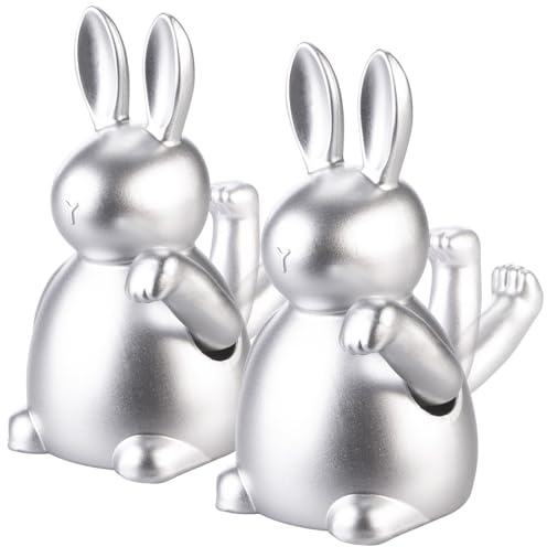 infactory Tierfiguren: 2er-Set Winke-Hasen, 20 cm, Batteriebetrieb, EIN/Aus-Schalter, silbern (Fensterbank Deko, Tischdeko Hase, Ostern)