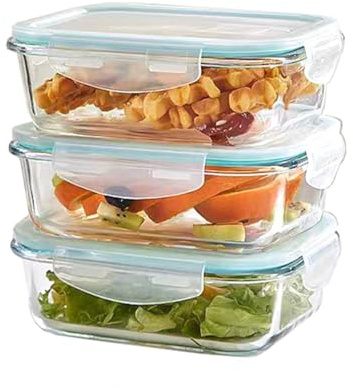 Pykrudo Glass Storage Containers With Lids, 3PCS 700ML Glass Food Containers With Lids,Airtight and Reusable for Soup, Lunch, Salad, Leftovers