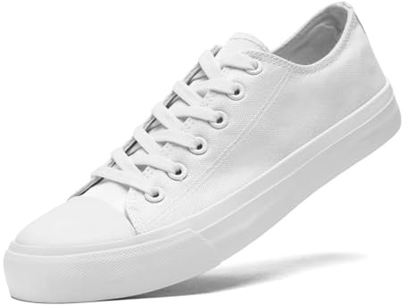 dolphinslides Chaussures basses en toile pour homme et femme - Chaussures de course à pied - Chaussures de tennis décontractées, Blanc pur, 43.5 EU