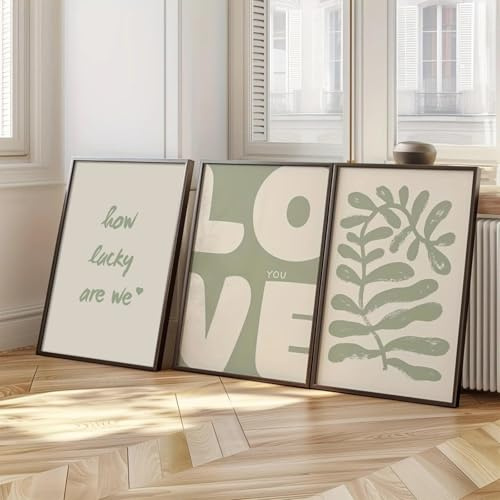 Ueiwffzo 3er Stilvolle Poster Set Grün Abstrakt Wandbilder Wohnzimmer Wandbild Modern Bilder Set Wanddeko Wohnzimmer Decor, Ohne Rahmen (40x50cm)