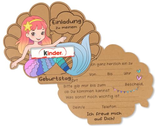 Giftota 15 Einladungskarten Kindergeburtstag Mädchen Junge - Niedliche Kraftpapier Meerjungfrau Einladungen zu Geburtstag, Einschulung - Geburtstagseinladungen Kinder, Ohne Kinderschokolade