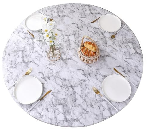 HometrixxTovaglia rotonda elastica, copritavolo impermeabile in marmo, per decorazioni da cucina, eventi conviviali, esterni, 60 pollici (152 cm)