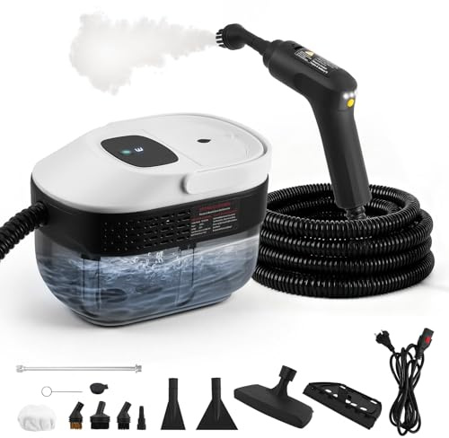Yapasopu Limpiador a Vapor de Mano 2500 W, 6 Cepillos, Tanque de 1600 ml, limpiador vapor Portátiles de 3 Barras, con 3 Velocidades Regulables, para Ventanas, Campanas, Telas