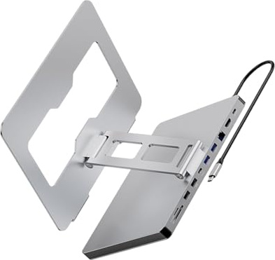 Oxtxuzdm Estación de acoplamiento para laptop de 10 puertos y soporte plegable de base elevada, protección completa de dispositivos, soporte de aluminio, accesorio para laptop estudiante