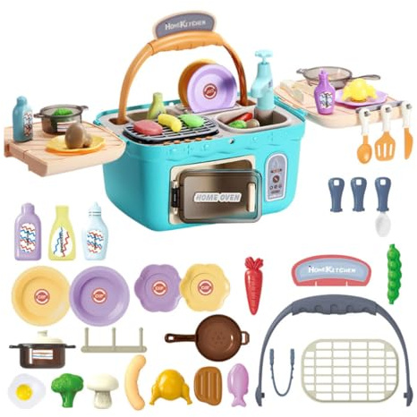 AMSLSIU Vaisselle de Simulation sûre et hypoallergénique, variété de Jouets pour Le Divertissement éducatif, Jeu Pique-Nique en ABS pour Enfants, sans BPA, Non Toxique , Bleu