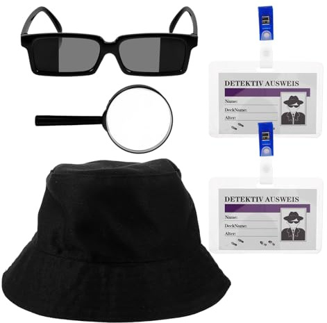 CVUTOVO Set 9 Pezzi Accessori da Detective per Cosplay Ragazzo Ragazza, Kit Travestimento Investigatore per Festa a Tema, Giochi di Ruolo e Halloween