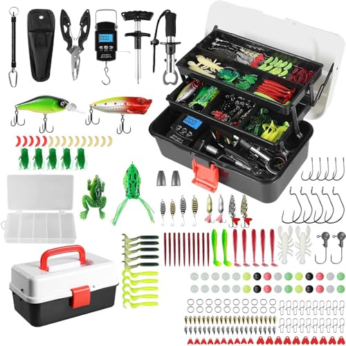 SKIKHN Set di valigie da pesca a 3 strati, 213 pezzi, accessori da pesca con clip per labbra, rimozione ganci, acqua dolce salata