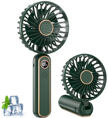 Handheld Fan, Powerful Portable Fan with 6 Speeds, Hand Held Fans Rechargeable with LED Display , Battery Operated Mini Fan Foldable Design for Home, Office, Bedroom, Travel, Outdoor Camp（Green)