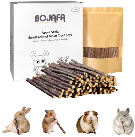 Bojafa 250g Apple Sticks Small Animals Molar Wood Treats Toys for Rabbits Chinchillas Guinea Pig Hamster Gerbil Parrot Bunny and Small Animals Chew Stick Toys Treats