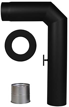LANZZAS Ofenrohr-Set 2x 45° 3-teilig - im Durchmesser Ø 150 mm - Farbe: schwarz - Rauchrohr-Set mit Drosselklappe und Reinigungsöffnung