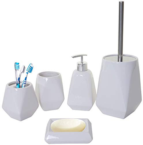 5-teiliges Badset HWC-C71, WC-Garnitur Badezimmerset Badaccessoires, Keramik - weiß