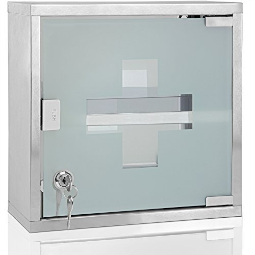 DEUBA® Medizinschrank XL inkl. 2 Schlüssel Medikamentenschrank 30 x 30 x 12cm Edelstahl Hausapotheke Apothekerschrank