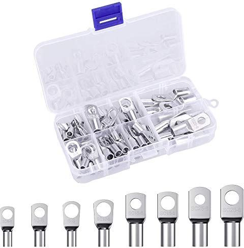 60 Piezas Terminales de Cobre Estañado, Orificio Perno, 8 Tamaños Resistencia a Altas Temperaturas, Tubería para Crimpar Cables Eléctricos