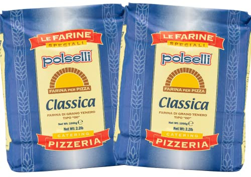 POLSELLI 2 PACK, Classica, Type 00 Flour, Tipo OO, All Natural, No Additives, Unbromated for Pizza, Bread, Pasta, and Baking, 2 pack x 1 kg (2.2 lbs)
