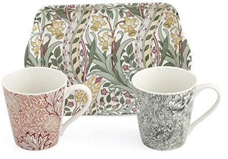 Portmeirion Home & Gifts Ceramic Spode Morris & Co Designs Pair of Mugs and Tray Set, Multicolour (X0011659175)