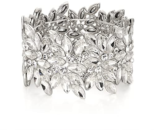 EVER FAITH Elastisch Stretch-Armband Art Deco Vintage runder Marquise Kristall Armkette für Party-Abschlussball