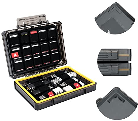 KIWIFOTOS Estuche de Almacenamiento Apilable Antideslizante Resistente para 30x Tarjetas Memoria CFexpress Tipo A, SD, Nintendo Switch (NS), PSV PS Vita y 16x USB Flash Drive Stick Resistente al Agua