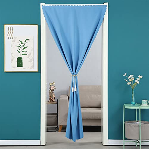 LIVEINU Türvorhang Blickdicht Thermo Gardinen Vorhang Schlaufenschal Thermogardine Thermovorhang Kälteschut Wärmeisolierend für Schlafzimmer Tür Schrank Vorhang Blau 90x190cm