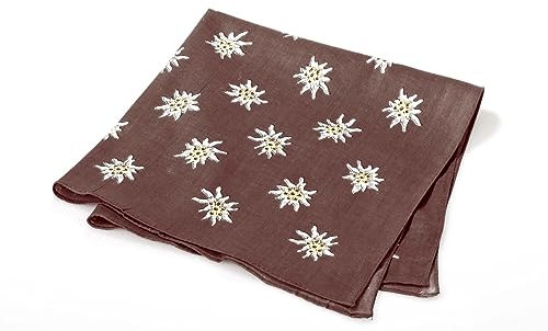 Breiter Edelweiß Trachtentuch Nickituch Trachten-Nickituch Schal Tuch aus 100% Baumwolle 50 x 50 cm – Braun