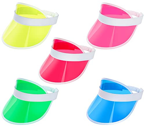 jerbro 5 Stück Sonnenvisier Unisex 80er Jahre Neon Visier Hüte Mützen Caps für Golf Tennis Junggesellenabschiede Pokerpartys Beach Party Sommer Schirmmütze (Gemischt)