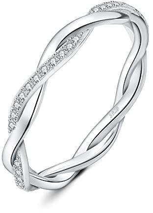 JewelryPalace Infinity Seil Verdrehter Zirkonia Band Ring Damen, Unendlichkeit Hochzeitsringe Damenring Silber 925 Trauringe Eheringe für Frauen, Vorsteckring Stapelring Ring Bandring Schmal 57