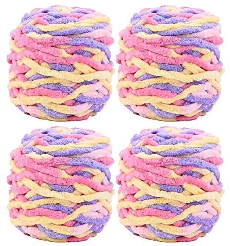 Lot de 4 pelotes de laine à tricoter - 100 g - Multicolore - Pour projets de crochet, peluches, sacs, pulls, chaussures, chapeaux, pulls, couvertures, écharpes