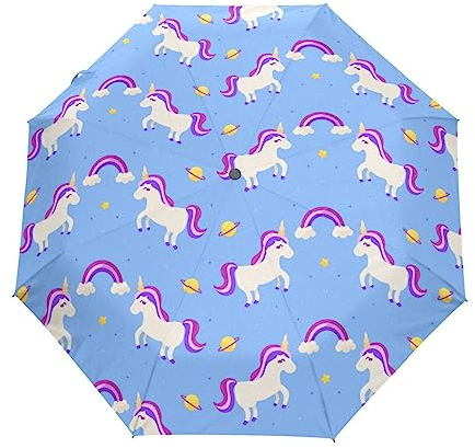 Baby-Einhorn-Tierstern Regenschirm Taschenschirm Kinder Jungen Mädchen UV-Schutz Auf-Zu Automatik Umbrella Verstärkt Winddichte Zusammenklappbar