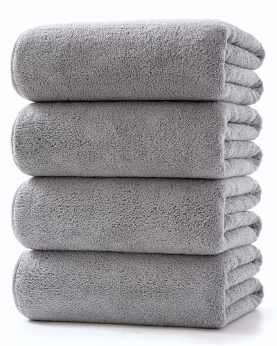 Lumimi Towels 4-Piece Soft Microfiber Small Gym Salon Hand Towel Set Washcloth Incredibly Absorbent Lightweight Quick Dry and Durable, 29 L x 13 W, 4 Pack Light Grey