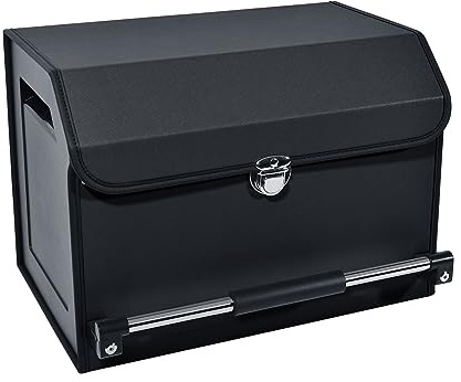 XCF Car Trunk Organizer, Leather Trunk Organizer with Lid and Push-pull Handle Car Storage Box for SUV, Minivan, Sedan (Black, 16.9 x 11.4 x 12.2in)