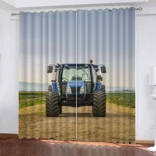 GIOVIA 3D Traktor Gardinen Abdunkelnde Traktor Kindervorhänge Vorhang mit ösen 2er Set Vorhänge Blickdicht Verdunkelungs für Kinderzimmer Schlafzimmer Wohnzimmer B 140 X H 160 cm