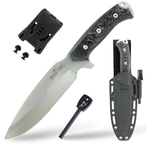 JEO-TEC Nº15 Cuchillo de Caza Deportivo con funda de Kydex - Cuchillo de Supervivencia para Monte Bushcraft Camping Outdoor Campo - Cuchillo con Hoja Fija de 14 cm - Fabricado en España