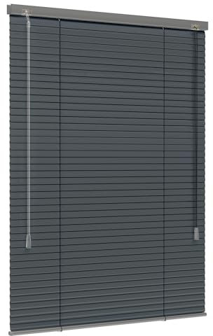 Jalousiescout Lightless Jalousie Aluminiumjalousie, Verdunkelungsrollo, Innovative Verdunkelungstechnik, Sichtschutz, ohne Bohren, 130 x 130 cm (BxH), Dunkelgrau matt