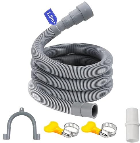 LUKIUP Tuyau Vidange Machine a Laver, 1/1,5/2/2,5/3/4/5/6M Rallonge de Tuyau de Vidange, Tuyau de Vidange Universel, avec Support Forme U et 2*Colliers de Serrage, pour Lave Vaisselle (1.5M)