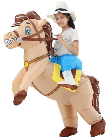 JOYBRO Costume Gonfiabile da Cavallo per Bambini, Costume Divertente da Cowboy per Ragazzi e Ragazze, Perfetto per Halloween, Natale, Carnevale, Cosplay e Feste a Tema, Taglia Unica 120–150 cm