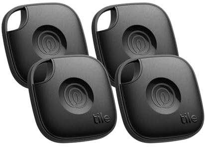 Tile by Life360 Mate - Bluetooth Tracker, Keys Finder and Item Locator for Keys, Bags and More, Phone Finder, Both iOS and Android Compatible, Pack of 4 (Black)