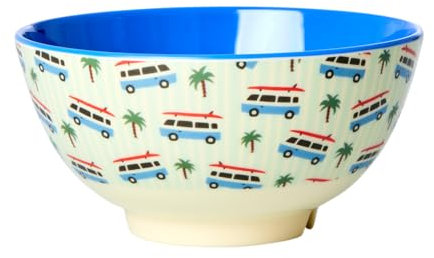 ReWu Rice - Cuenco de postre, color azul, mediano, diseño de caravana, vajilla de melamina, vajilla para niños, camping, barbacoa, picnic, irrompible, sin BPA, reutilizable, 700 ml