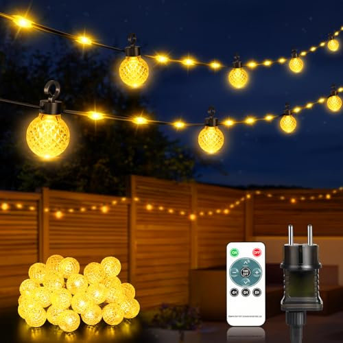 Lichterkette Außen, 100 LED 17M Dimmbare LED Lichterkette mit 8 Modi, Memory Funktion&Timmer Funktion, IP65 Lichterkette Außen Strom für Outdoor, Terrasse, Balkon, Hochzeit, Party, Garten, Warmweiß