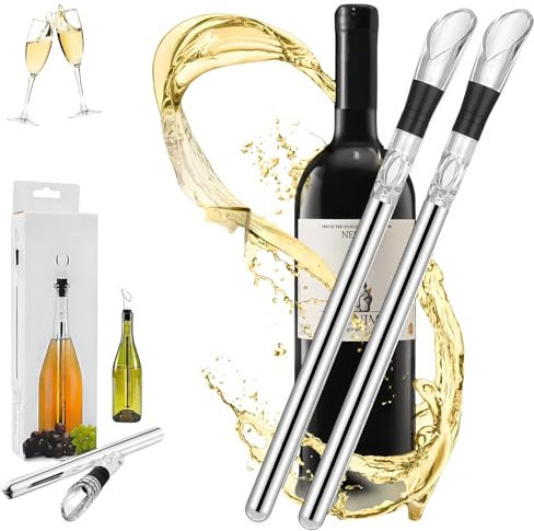 Vinoamigo - Barra de enfriamiento de vino, barra de enfriamiento de vino, barra enfriadora de botellas de vino de acero inoxidable 3 en 1, enfriador de vino Vino Amigo con aireador y vertedor, regalo