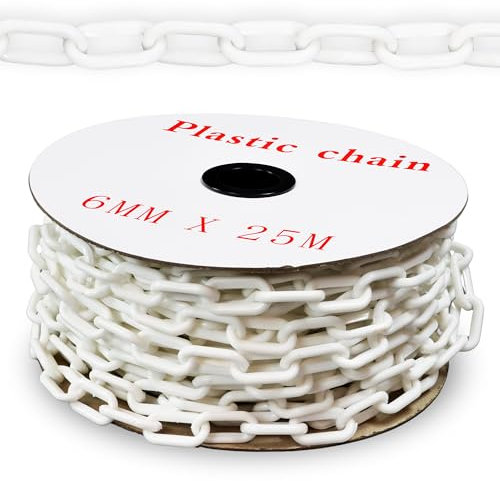 Vigil Plastic Barrier Chain for Safety Control - Barrier Fencing for Queue Management - Chain Link Fencing for Temporary Barriers - Safety Barrier with High Visibility - 25m - White