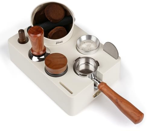 Guolich Espresso Tamping Station,7 in 1 Tamper Station Fit for Storage 51/53/58mm Espresso Knock Box,Distributor, Portafilter Holder& Espresso Accessories(White）