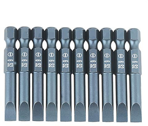 Telituny Lot de 10 embouts à tête plate 3 x 50 x 6 mm de long - Embouts de tournevis à tête plate magnétique - Alliage d'acier - Avec tige hexagonale de 1/4 - Pour visseuse électrique