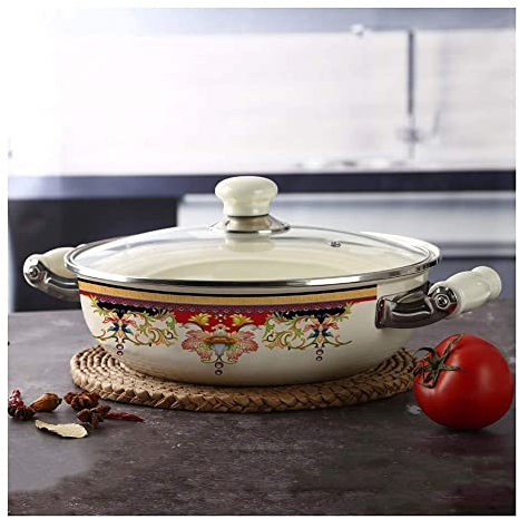 Msuiiixcccc Ceramic Cooking Pot Casserole Dish with Lid Shallow Casserole Dish with Lid Binaural 4L Large Tableware Tough Enamel Coating Soup Pot